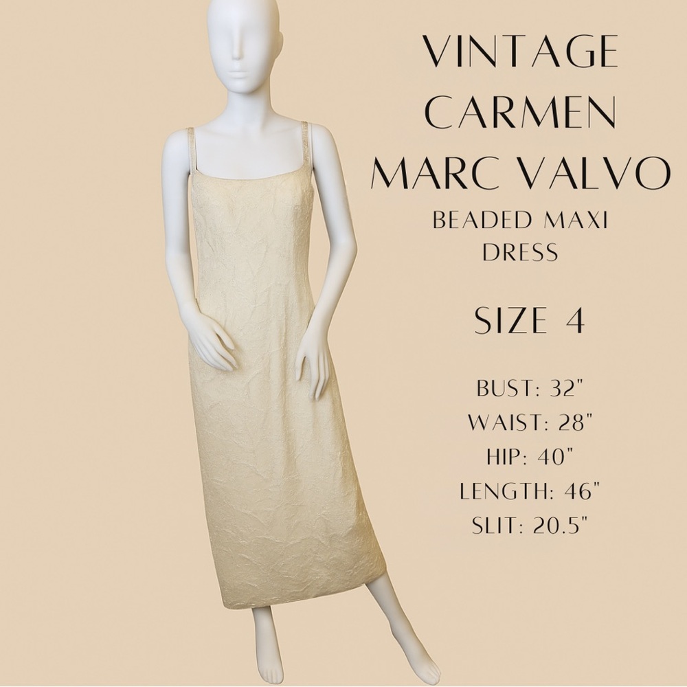 Carmen Marc Valvo Ivory Beaded Maxi Dress